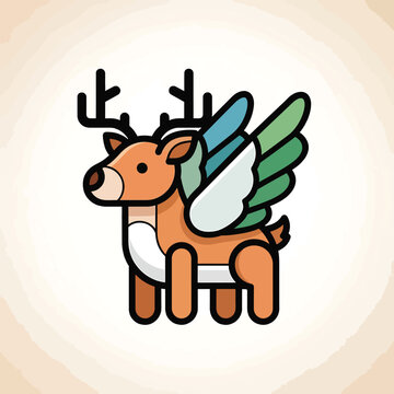 An illustration depicting a deer-like creature with stylized wings. The creature has antlers, a tan body, & black outlines. It is against a neutral color background