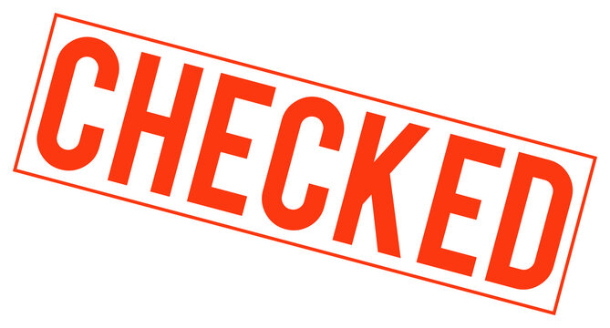 Large red checked stamp on transparent background