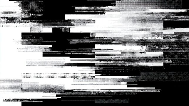 Stunning photo of abstract distorted black white motion glitch overlay effect distress texture. Monochrome interlaced digital background. Futuristic striped glitched grunge.