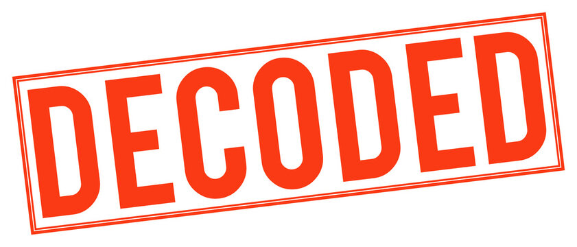 Red decoded stamp text on transparent background