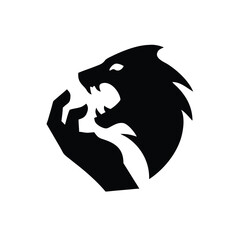Fototapeta premium Dynamic symbol of primal strength a fierce creature's head emerges from a powerful, strong hand