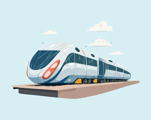Fototapeta premium Modern high speed bullet train moving fast on railway tracks for efficient urban transportation and sustainable travel concept in clean minimal style