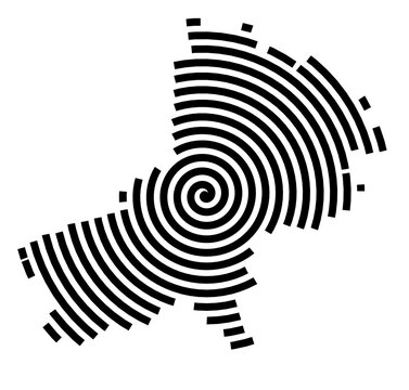 Symbol Map of the city Bebra (Hessen, Germany) showing the city with a black spiral line