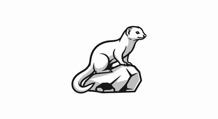 Obraz premium A black and white illustration of a white stoat on a rock