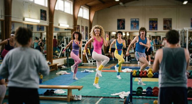 1980s Aerobics Class in a Gym