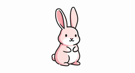 Obraz premium Cute pink bunny illustration, simple cartoon drawing, adorable animal