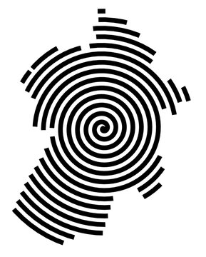 Symbol Map of the city Pohlheim (Hessen, Germany) showing the city with a black spiral line