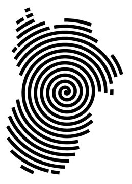 Symbol Map of the city Trebur (Hessen, Germany) showing the city with a black spiral line