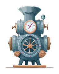 Fototapeta premium Steampunk style vintage clock machine with metallic gears and pipes for industrial fantasy and retro technology concepts in detailed vector illustration