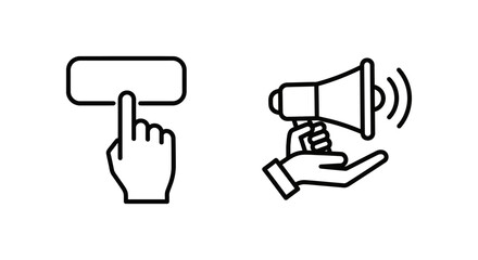 Fototapeta premium Click here button and hand holding megaphone with sound waves, icons for call to action and promotion