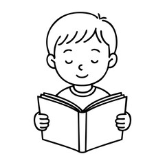 Dibujo sencillo con líneas de un niño leyendo un libro, visto de frente © teracreonte