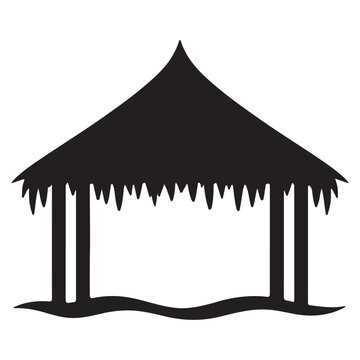 A black silhouette of a gazebo with a thatched roof