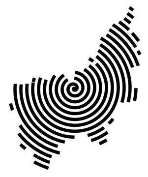 Symbol Map of the city Murnau a.Staffelsee (Bayern, Germany) showing the city with a black spiral line