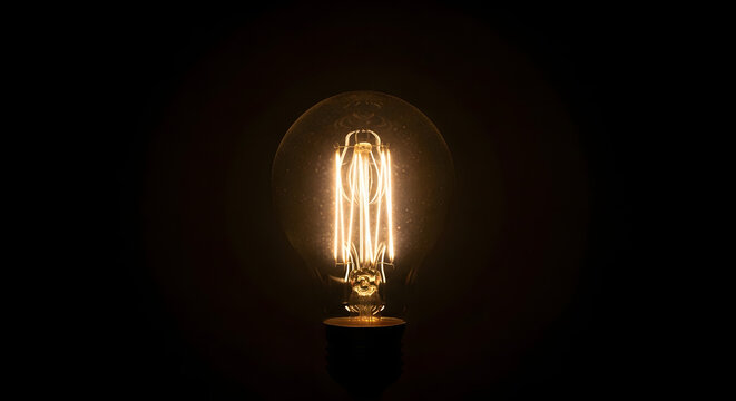 Vintage Glowing Edison Light Bulb in Dark Background &ndash; Idea, Innovation Concept
