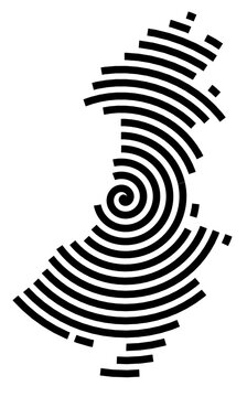 Symbol Map of the city M&uuml;hlenbecker Land (Brandenburg, Germany) showing the city with a black spiral line