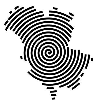 Symbol Map of the city Aue-Bad Schlema (Sachsen, Germany) showing the city with a black spiral line