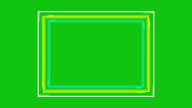 Square transition animation, 4K video with In green background, animation, white color Two overlapping square frames with varying, Square burst Diamond Green Depth Layers Abstract