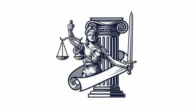 Lady Justice statue with scales, sword, and pillar, symbolizing law
