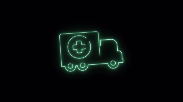 Neon Ambulance Emergency Medical Icon Animation Glowing Green Transparent Background