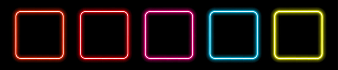 Fototapeta premium Neon square border with dynamic glow and gradient edges vector