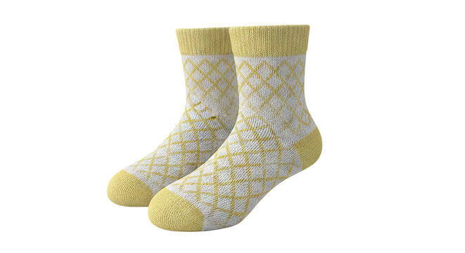 Yellow and White Argyle Pattern Crew Socks