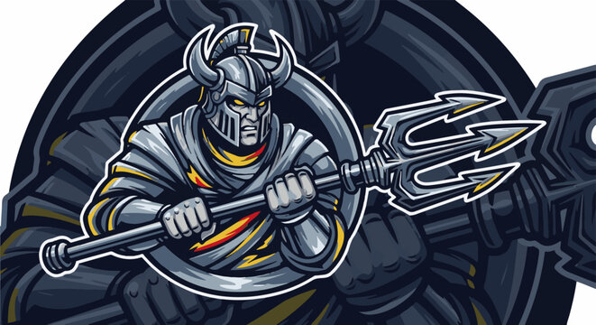 Fierce warrior in armor with trident