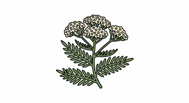 Flat illustration of a yarrow plant with white flowers and green leaves