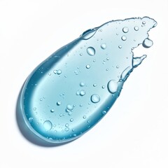 Obraz premium Clear blue gel serum with bubbles smudged on white background. Cosmetic texture sample for skincare or beauty products. Hydrating fluid.