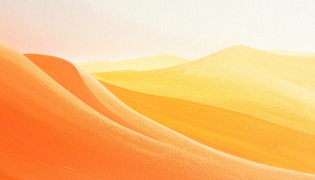 Pintura abstrata minimalista de dunas de areia em tons quentes de laranja e amarelo sob luz suave.