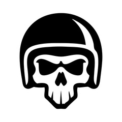 Logotipo con dibujo minimalista de una calavera humana con casco de motociclista para fiestas de Halloween © teracreonte