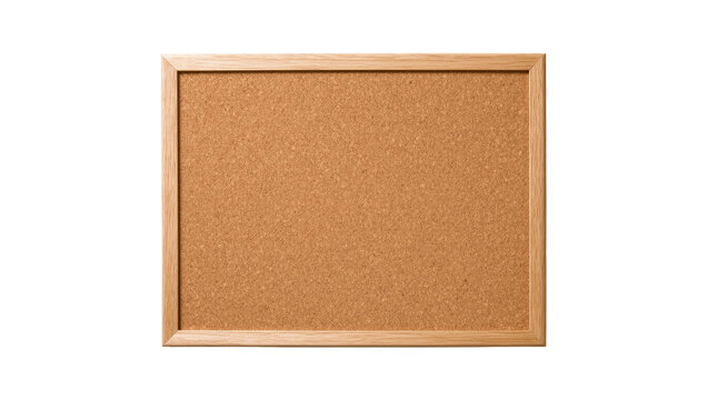 Isolated cork board with a light brown textured surface and a simple wooden frame.