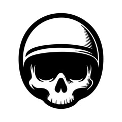 Logotipo con dibujo minimalista de una calavera humana con casco de motociclista en círculo para fiestas de Halloween © teracreonte
