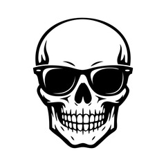 Logotipo con dibujo sencillo de calavera humana con gafas de sol para su uso en invitaciones y tarjetas de Halloween © teracreonte