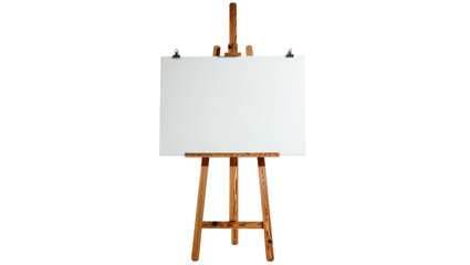 Isolated blank white square canvas on a sturdy wooden easel for artistic projects © Sorin
