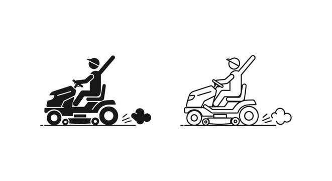 Lawn mower icons, gardening symbols, mower illustrations, landscaping graphics