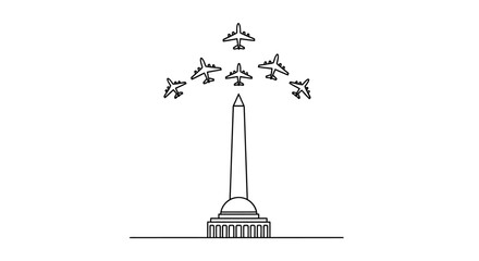 Fototapeta premium Washington Monument with Fighter Jets Air Show