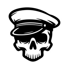 Logotipo con dibujo minimalista de una calavera con gorra de capitán para fiestas de Halloween © teracreonte