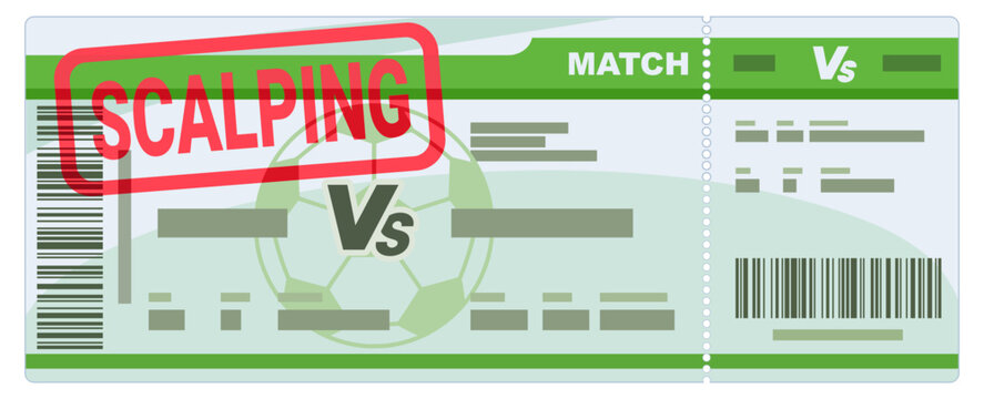 Ticket scalping, black market sales, and sports event fraud with a red stamped football ticket. (cut out)