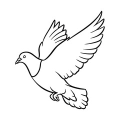 Fototapeta premium A simple line art illustration of a dove with wings spread, flying gracefully in a monochrome style.