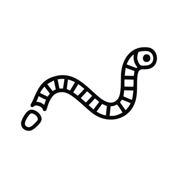 Simple black and white line art illustration of a segmented earthworm wiggling on a white background.