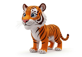Obraz premium A cartoon tiger with orange and black stripes standing isolated on white background