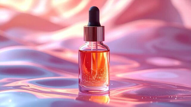 Serum bottle with pink liquid background