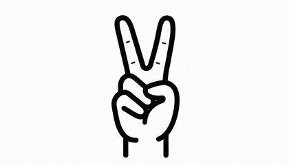 Fototapeta premium Minimalist line art visual icon of a hand making peace sign. Simple outline gesture for victory and positive communication in apps and websites. Isolated on white.