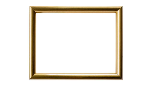 Isolated elegant golden rectangular picture frame with a subtle brushed metal texture