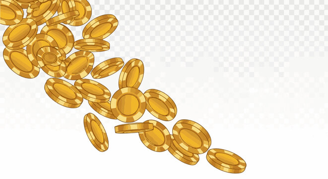 A pile of golden casino chips cascade down
