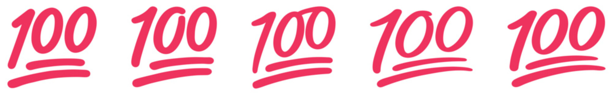 Hundred points emoji icon vector. 100 score symbol, red handwritten underline, hundred mark, rating score sign, approval symbol, perfect score icon set. vector illustration
