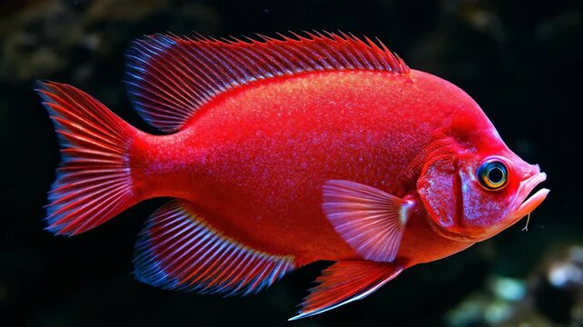 A vibrant red fish gracefully swimming in a tranquil aquatic setting.