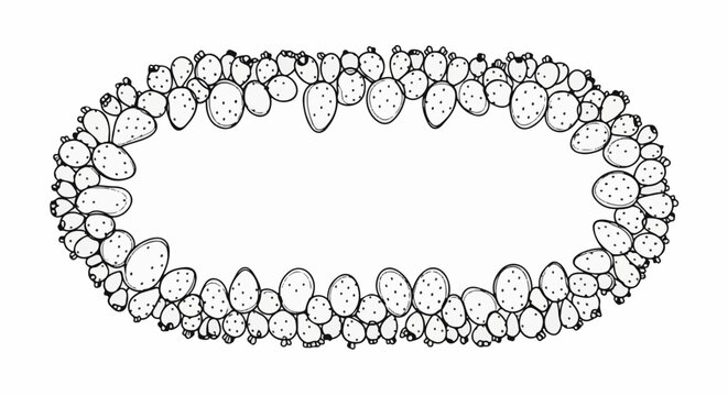 Oval border composed of many small, segmented prickly pear cactus pads