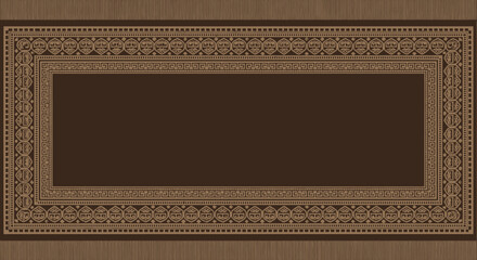 Elegant Islamic Border Frame with Traditional Arabic Golden Geometric Patterns on Brown Background © Mr