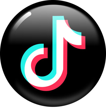 TikTok Circular Bubble Icon with Liquid Gloss Effect &ndash; Neon Dark Sphere UI Design